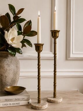 Brass and Marble Candle Holder Pair from Hearth & Hand with Magnolia